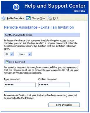 Remote Assistance   EMail an Invitation Page