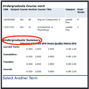 Image of Undergraduate Summary section of MiddleNet