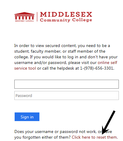 Middlesex Community College Log in space