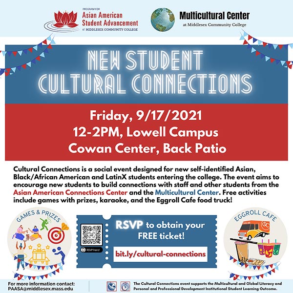 cultural connections event flyer with text details