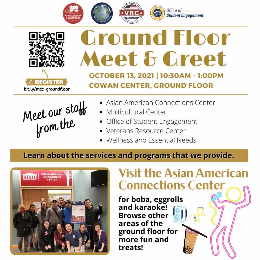 meet and greet flyer with image of MCC's Asian American Connections Center