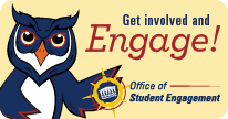 Get Involved and Engage button with owl