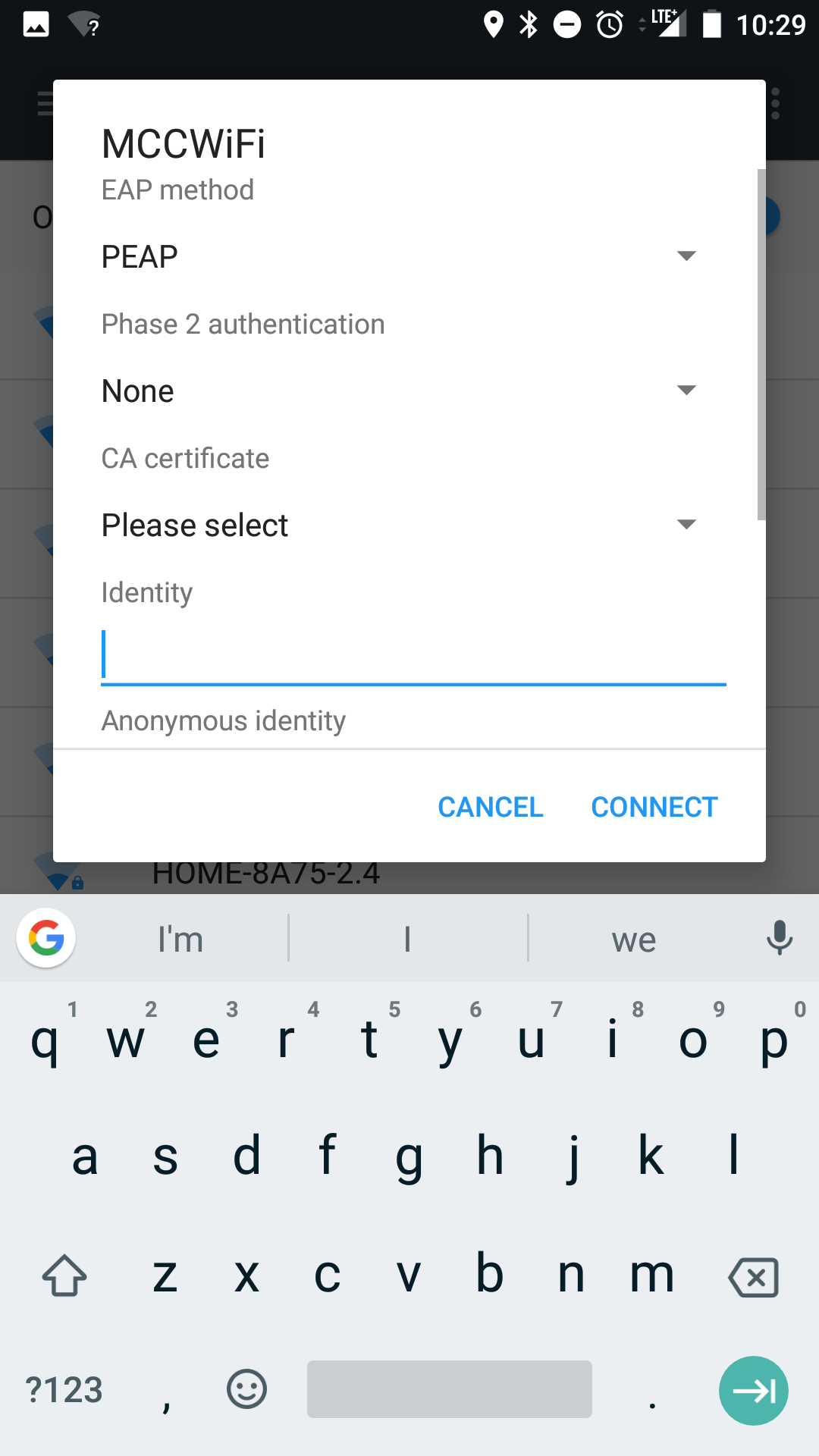 Android phase 2 authentication chooser PEAP