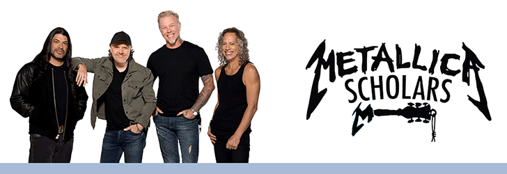 Photo of the band Metallica and the Metallica Scholars Logo