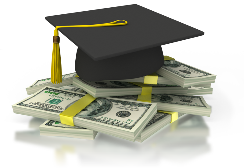 Graduation cap sitting on cash